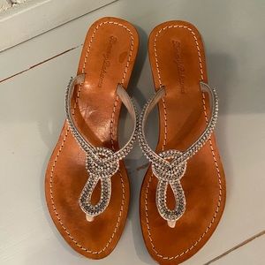 Tommy Bahama Brown Leather Sandal with Silver Beaded Knot